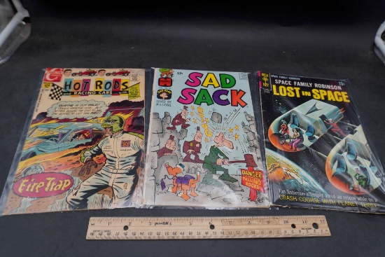 3 Comic Books - Hot Rods, Sad Sack & Lost In Space