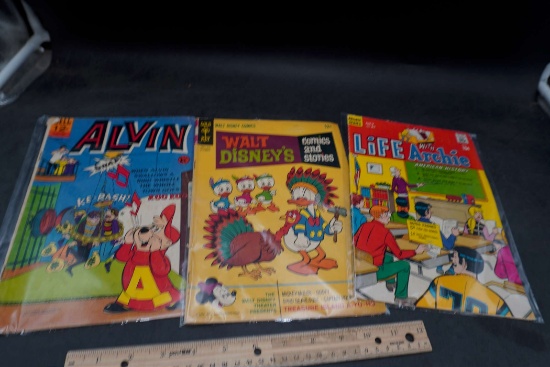 3 Comic Books - Alvin, Walt Disney & Life With Archie