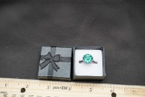 Silver-Toned Ring W/ Blue/Green Stone
