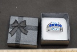 Silver-Toned Ring With Blue Stones