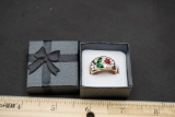Gold-Tone Ring W/ Red Flower