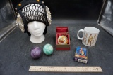 Stone Eggs, Ornament, W.F. Cards, Elvis Mug & Mannequin Head