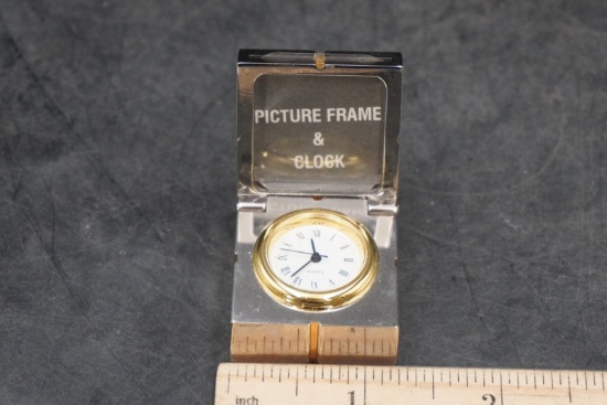 Metal & Gold-Tone Gift Box Picture Frame & Quartz Clock