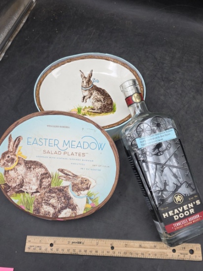 Williams-Sonoma & Heavens Door Ceramic & Glass Easter Plates / Bottle Lot