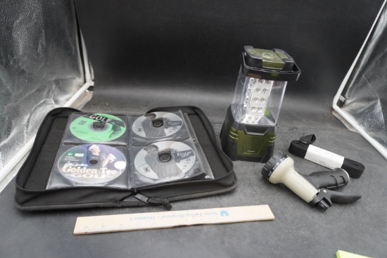 Mixed Plastic & Nylon Multi-Item Lot (PC Games & Lantern)