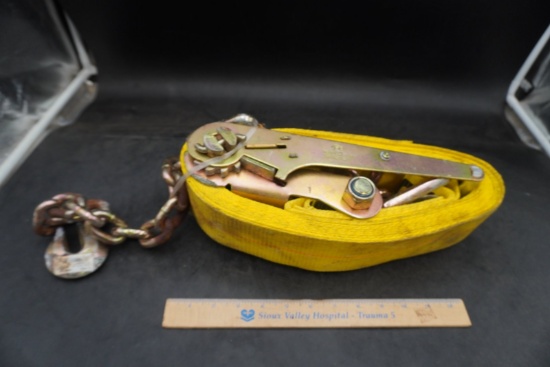 Industrial Steel & Nylon Ratchet Strap With Chain (3 in x 30 ft)