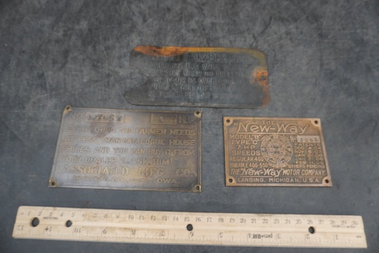 Associated Mfg / New-Way Brass & Metal Tractor Engine Data Plates Collection (3)