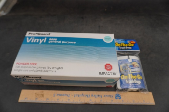 Pro Guard 8608 Vinyl Disposable Gloves (Full Box) & Ruffies Trash Bags Lot