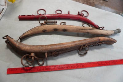 Vintage Wooden Farm Hames & Iron Evener Bar Lot (3-Pc) (Cracked Wood)