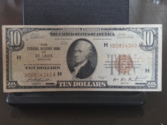 1929 Series St. Louis Federal Reserve $10 National Currency Note ...