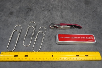 Vintage Desk Paperweight, Corkscrew & Jumbo Paper Clips (5-Pc Lot)