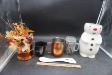 Ceramic Snowman Figurine, Copper Mug, Floral Arrangement & More (6-Pc Lot)