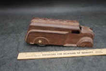Vintage Metal Tanker Truck Toy 1940s Pressed Steel Delivery Vehicle (Heavy Rust)