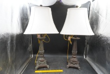 Vintage Bronze Table Lamps with Shades (2-Piece Set)