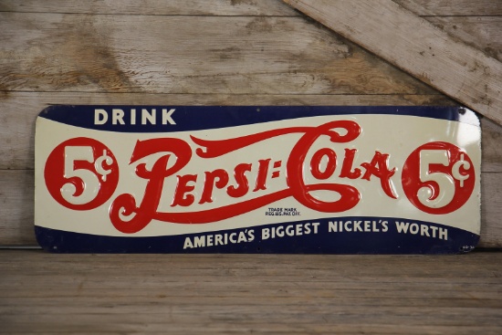 1940 Drink Pepsi Cola Double Dot Embossed Tin Sign