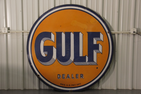 GULF Dealer Gas Station Double-Sided Porcelain Sign - 66"