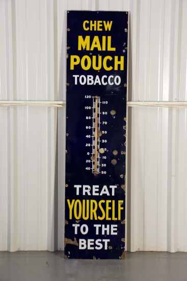 Chew Mail Pouch Tobacco Porcelain Thermometer Sign