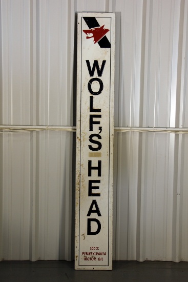Wolf's Head Motor Oil Vertical Embossed Sign