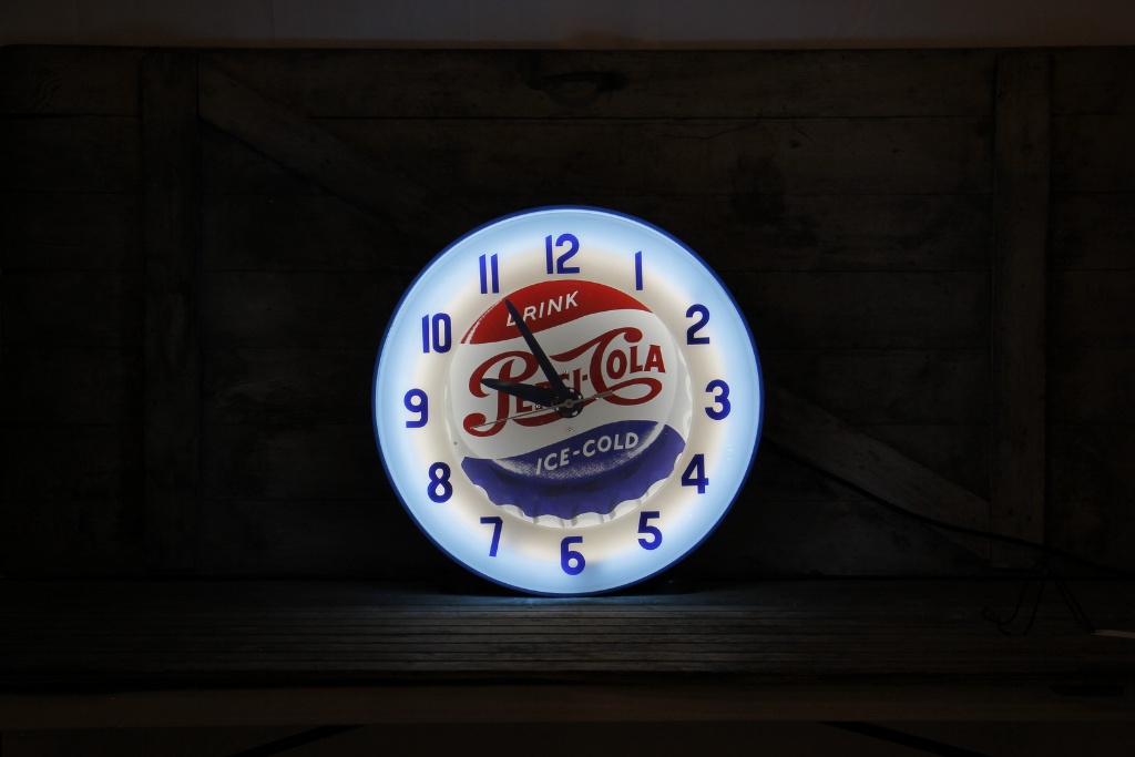 Pepsi Cola Neon Clock The Electric Neon Clock Co, Cleveland OH