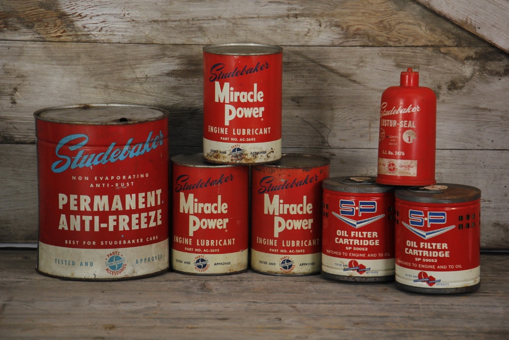 Lot of 7 Studebaker Automobile Cans Oil and Filters