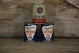 Lot of 3 Packard Automobile Motor Oil Cans Full