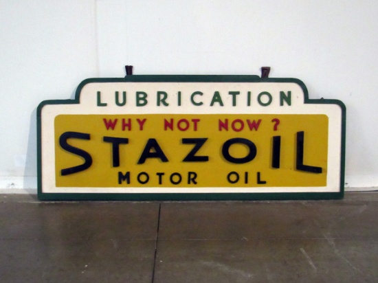 Vintage Stazoil Lubrication Motor Oil Wood Sign