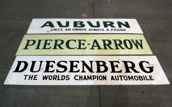 3 Vintage Painted Car Related Plywood Signs