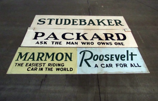 3 Vintage Painted Car Related Plywood Signs Double Sided