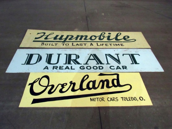 3 Vintage Handpainted Plywood Paneling Car Signs