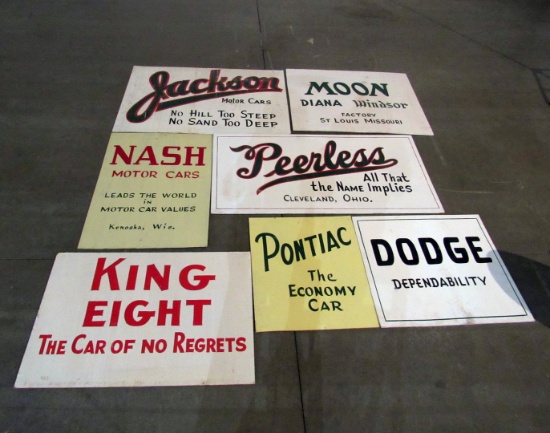 7 Vintage Handpainted Car Related Panelling & Plywood Signs