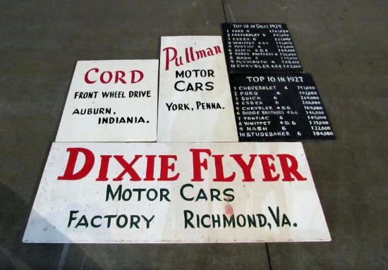 5 Vintage Handpainted Car Related Plywood Signs