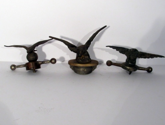 3 Vintage Eagle Hood Ornament Radiator Caps