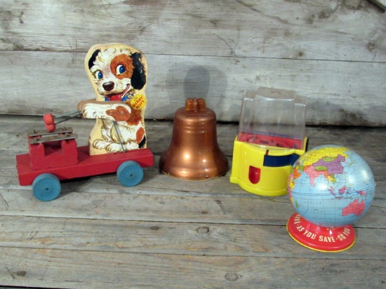 Vintage Fisher Price Dog and Toy Banks with Toy Gumball Dispenser