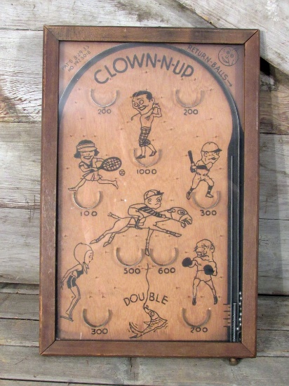 Vintage Clown-N-Up Wooden Toy Pinball Game