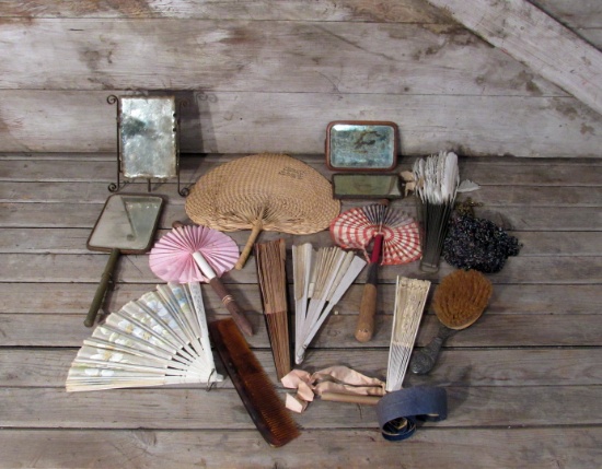 Vintage Vanity Mirrors, Paper Fans and Brush