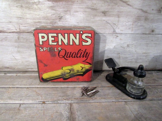Vintage Penn's Tin, Pen Tips and Ink Dipper