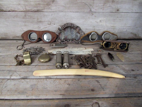 Vintage Glasses, Skeleton Keys and Pocket Watch