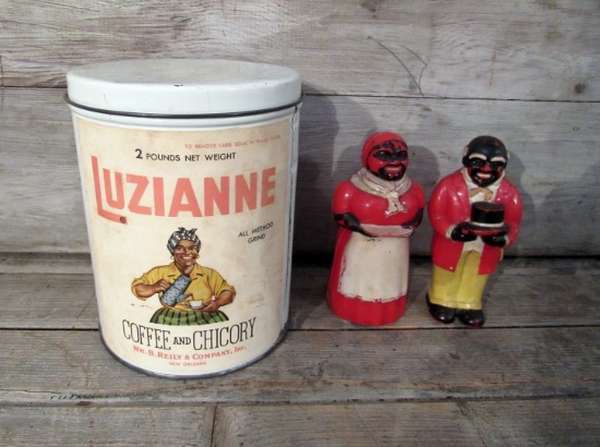 Vintage Luzianne Tin with Salt and Pepper Shakers