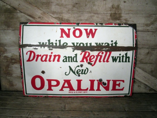Vintage Opaline Porcelain Oil Sign