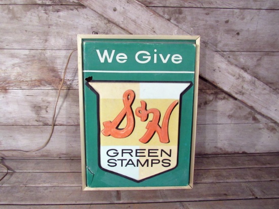 Vintage S & H We Give Green Stamps Lighted Plastic Sign