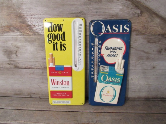 Vintage Winston & Oasis Embossed Cigarette Thermometers