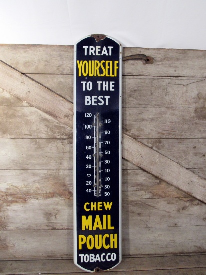 Vintage Chew Mailpouch Porcelain Thermometer