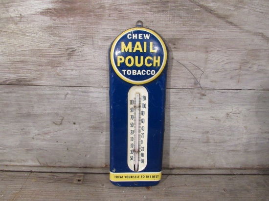 Vintage Chew Mail Pouch Tobacco Tin Thermometer