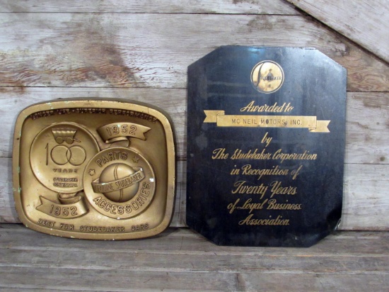 2 Vintage Studebaker Plaque Signs Plastic and Metal