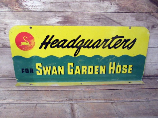 Vintage Swan Garden Hose Metal Display Sign