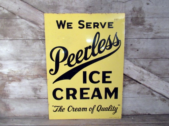 Vintage Peerless Ice Cream DS Metal Sign