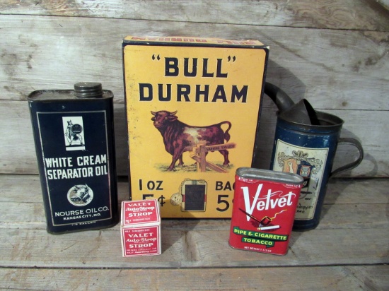 Oil and Tobacco Tins and Bull Durham Box