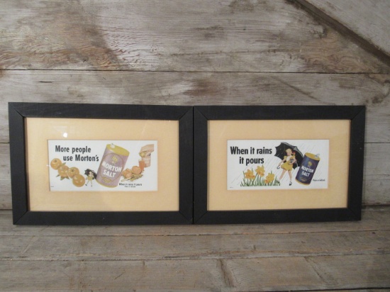 2 Framed Morton Salt Paper Advertisements