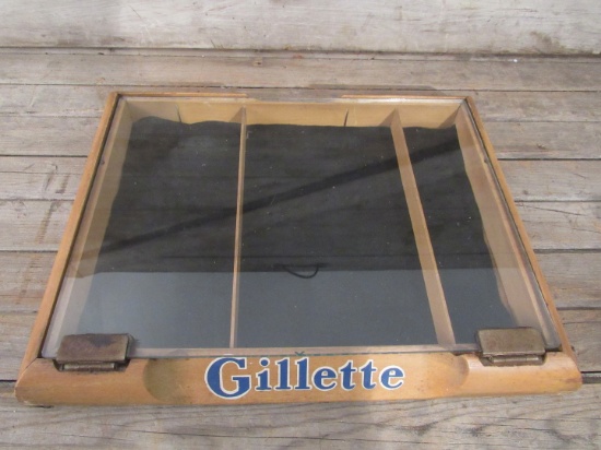 Vintage Gillette Wood and Glass Razor Display Case