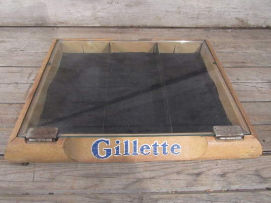 Vintage Gillette Wood and Glass Razor Display Case